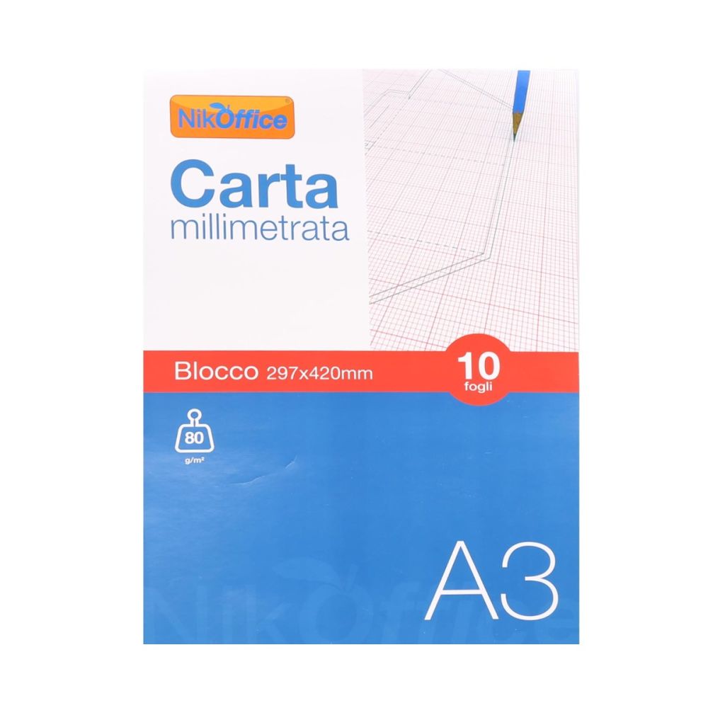 Carta millimetrata formato A3 29.7x42cm in blocco 10 fogli