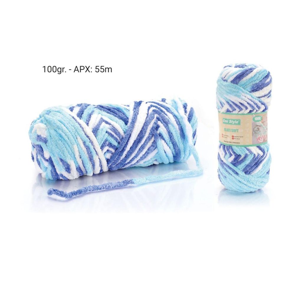 Gomitolo di filato soft tipo ciniglia Blu Bianco e Azzurro 100gr