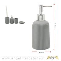 Dispenser per Sapone Grigio in Ceramica Effetto Rigato - Ø7.2x17cm-636946730819