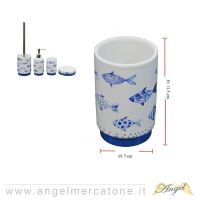 Bicchiere da Bagno in Ceramica Blue Fish - Ø7x11.5cm-636946732363