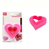 Formine a cuore per biscotti stampi in plastica fucsia 3 pezzi-8034139358369